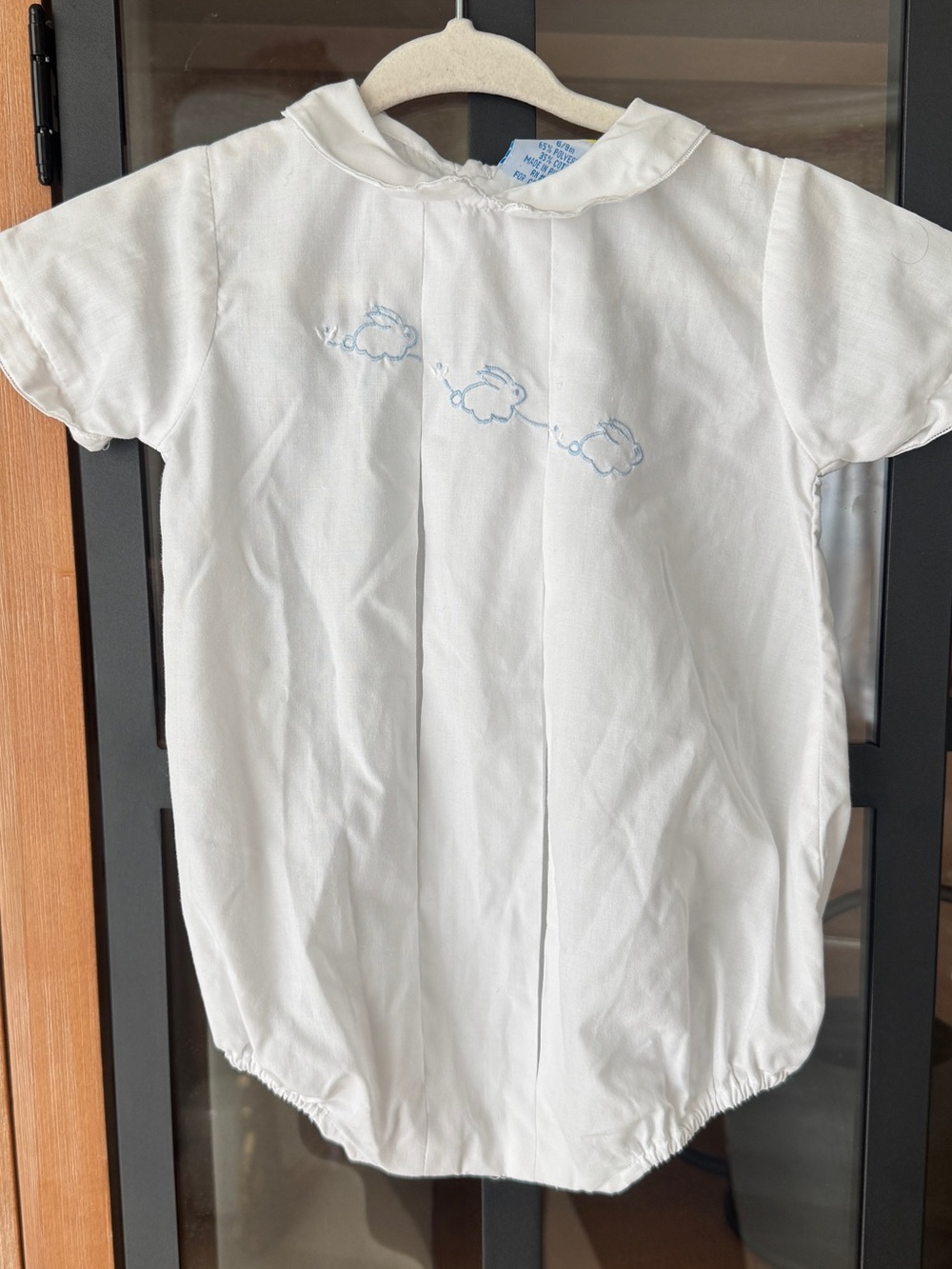 Embroidered Heirloom bubble romper baby boy bunny embroidered peter pan collar